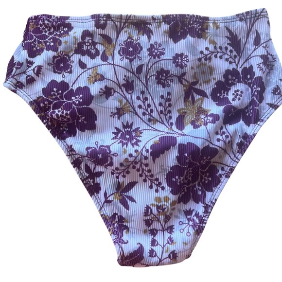 Cupshe High-Waisted Floral Bikini Bottoms Purple/White Size Small - Picture 2 of 8
